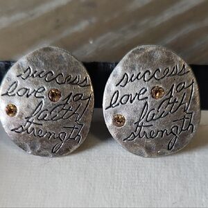Silver Tone Inspirational Clip-on Earrings with Rhinestones